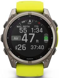 Умные часы Garmin Fenix 8 51 мм Solar, Sapphire Titanium, серый с желтым ремешком (010-02907-21)