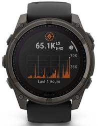 Умные часы Garmin Fenix 8 51 мм Solar, Sapphire Titanium, угольно-серый с DLC-покрытием и черным ремешком (010-02907-11)